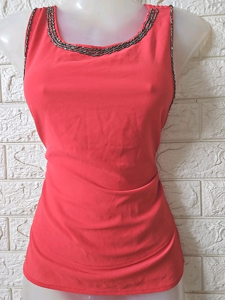 Coral Top With Stitchable Sleeve Attached Inside