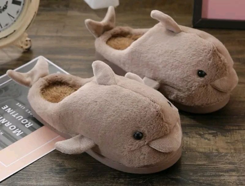 Dolphin Design Soft Fur Slippers For Women