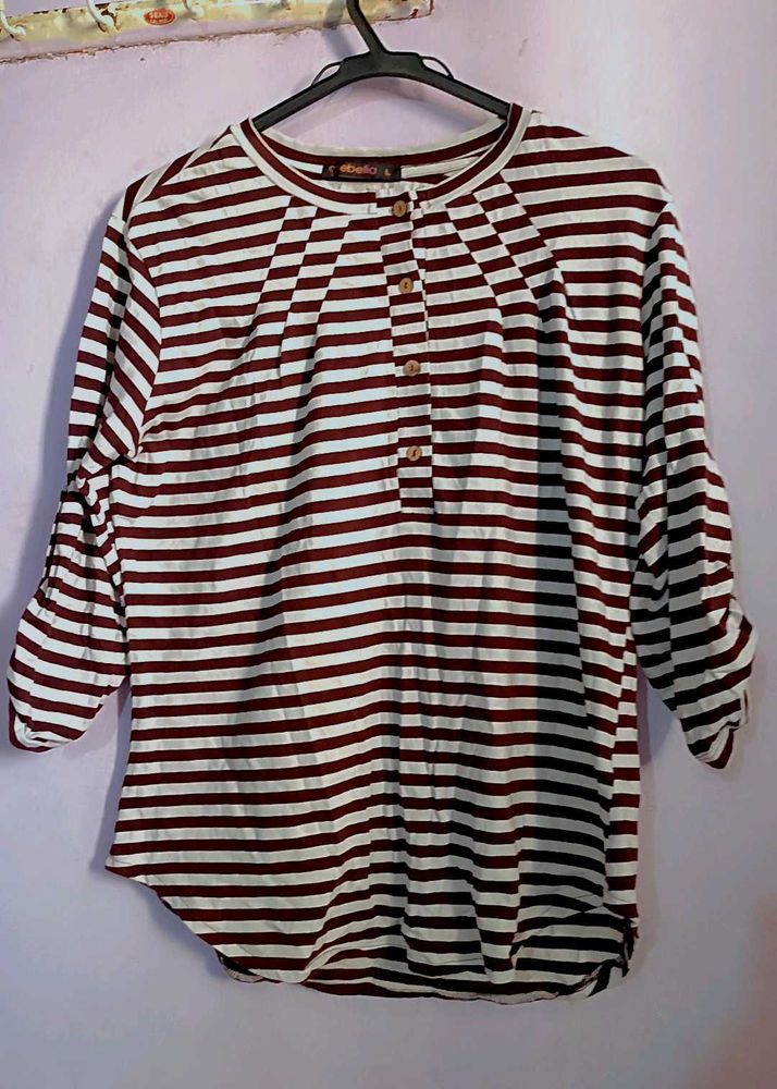 Vintage Brown & White Striped Full Sleeves T-Shirt