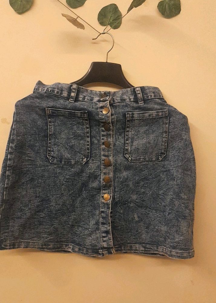 Denim Skirt With Pockets Both Side