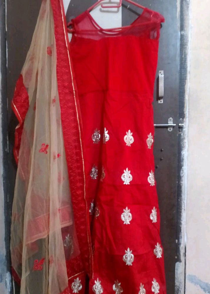 Red Gown With Set