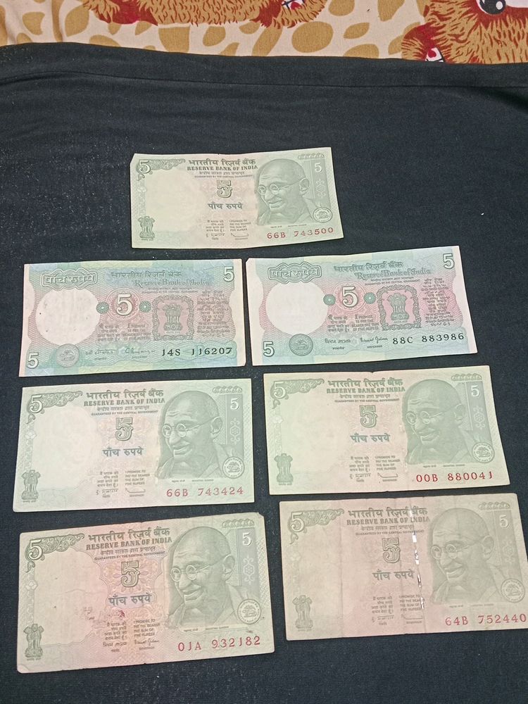 Old Indian Currency -5rs Notes (Set Of 7)