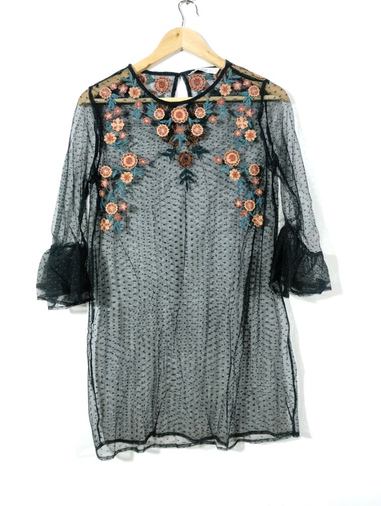 Zara Black Embroidered Dress (Women)