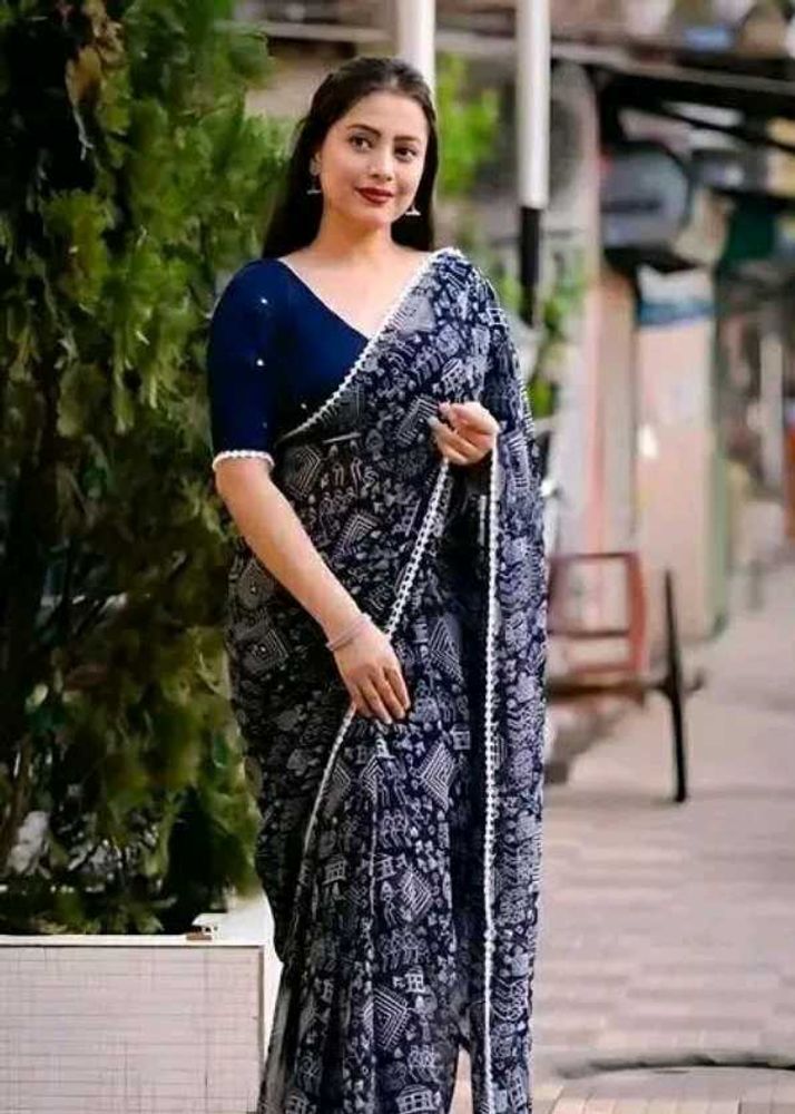 Georgette Saree With Readymade Blouse.