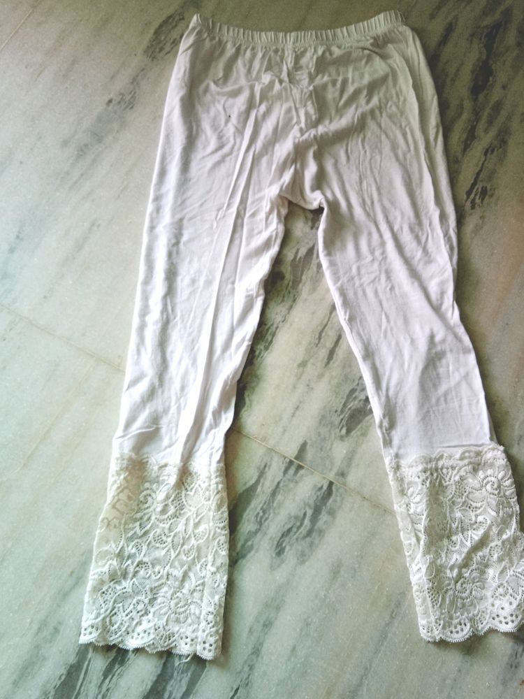 Myo Lagenlook Classy Legging Capri  Jersey & 3D Lace White Gr.2 - 46, 48, 50