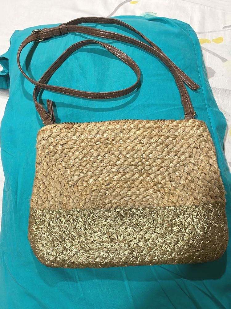 Gold N Straw Coloured Sling Bag