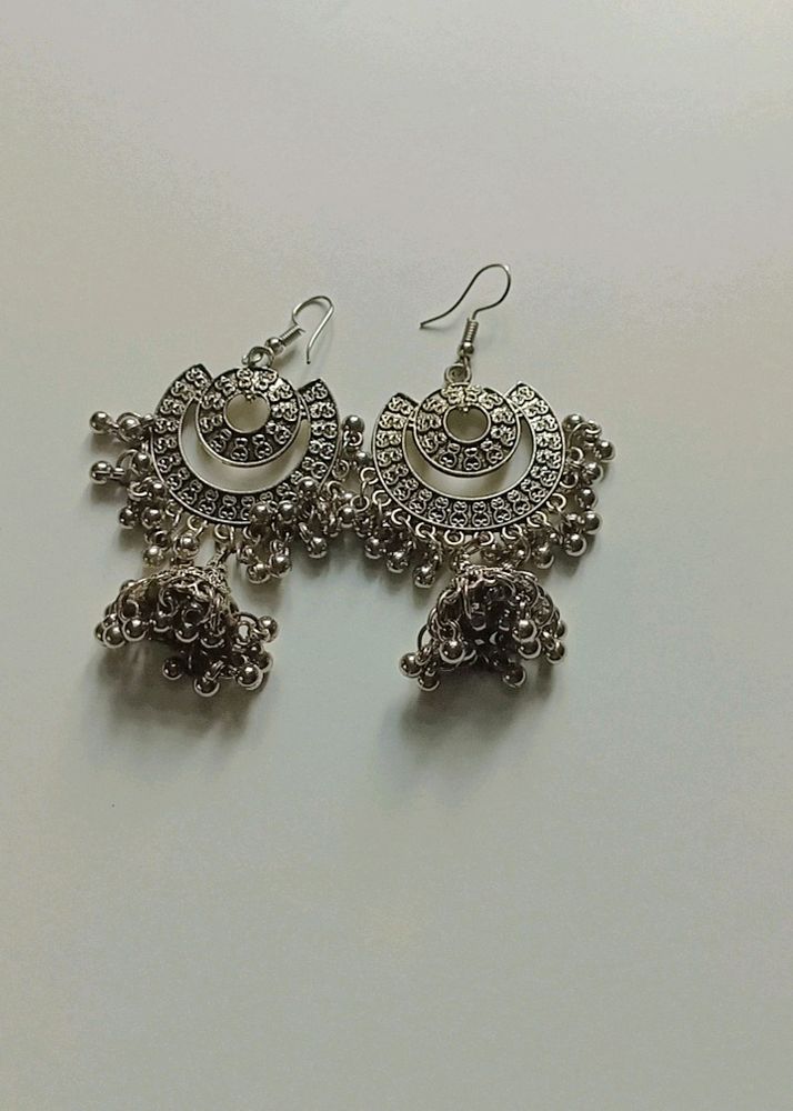 Silver Jhumka Type Earrings