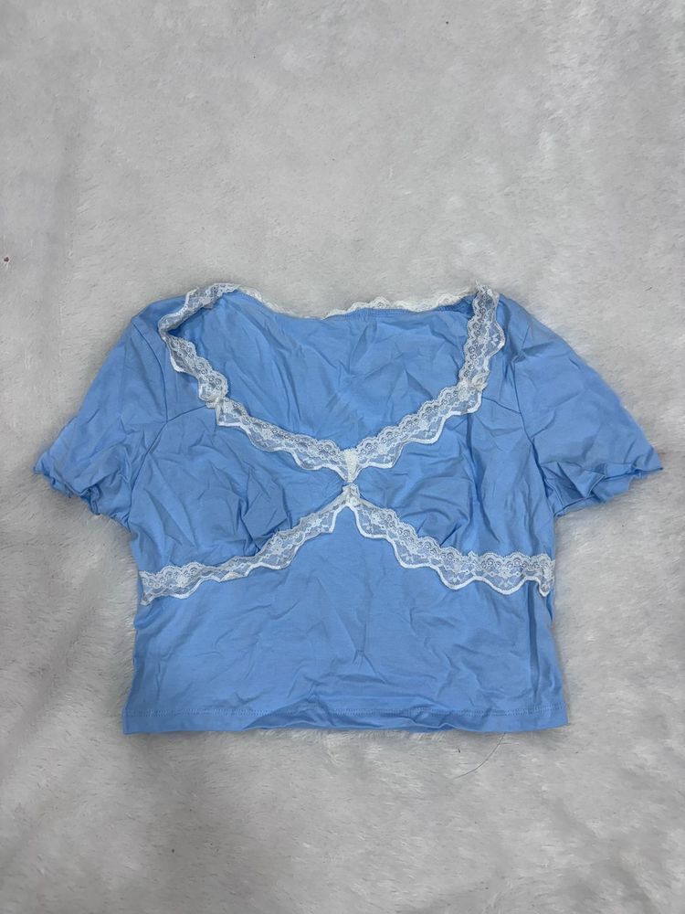 DIWALI SALE Baby Blue Coquette Crop Top