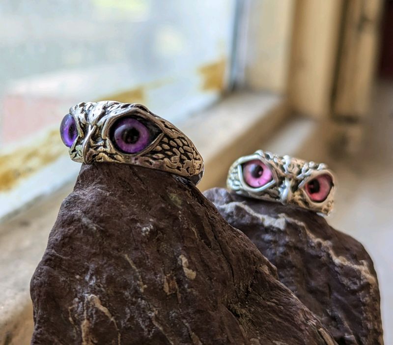 Owl Rings Set Of 2 (Purple, Pink) Unisex Jewellery