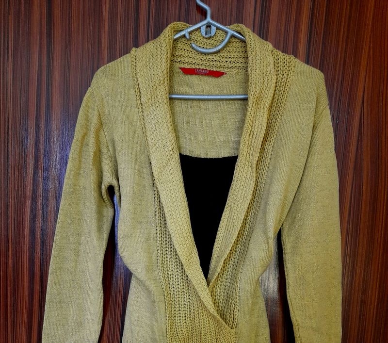 Stylish Yellow Sweater Full Tight Sleeve For Winte