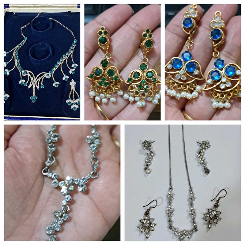 Blue & White Stone Jewelry With 4 Earring Freebies