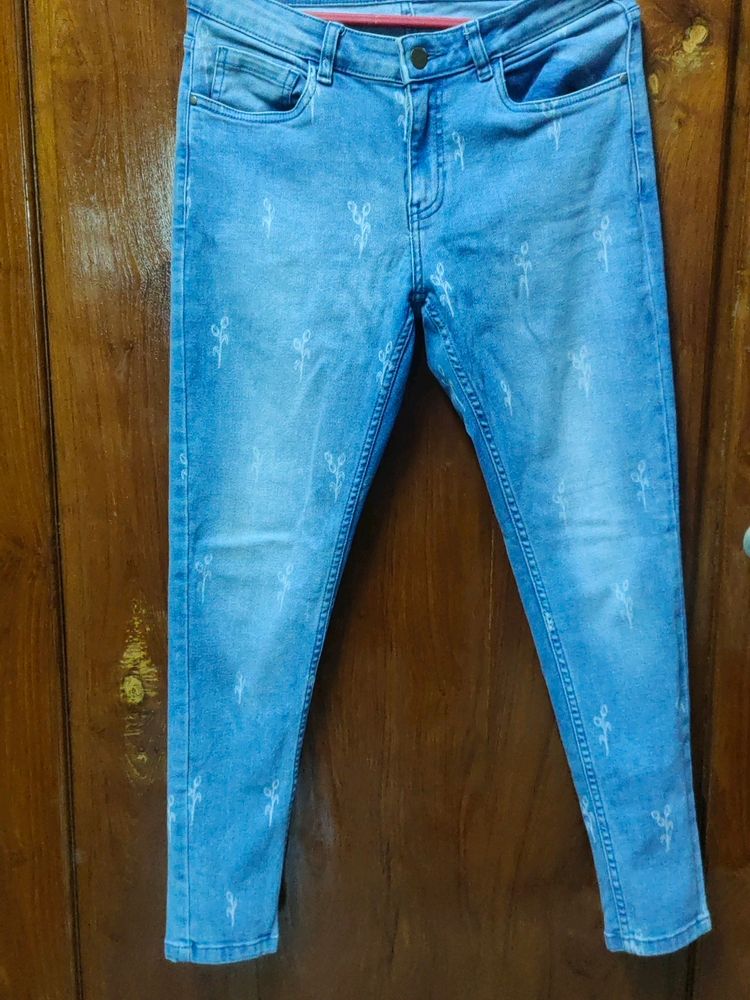 Blue Printed Jeans