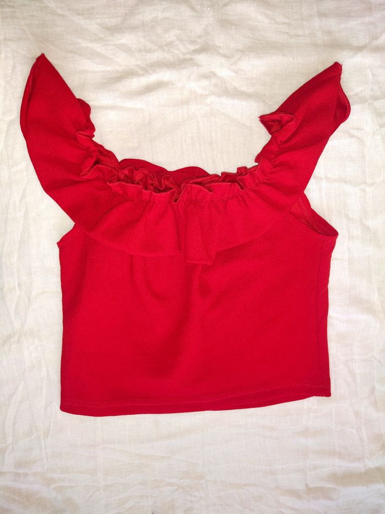 Red Off Shoulder Crop Top