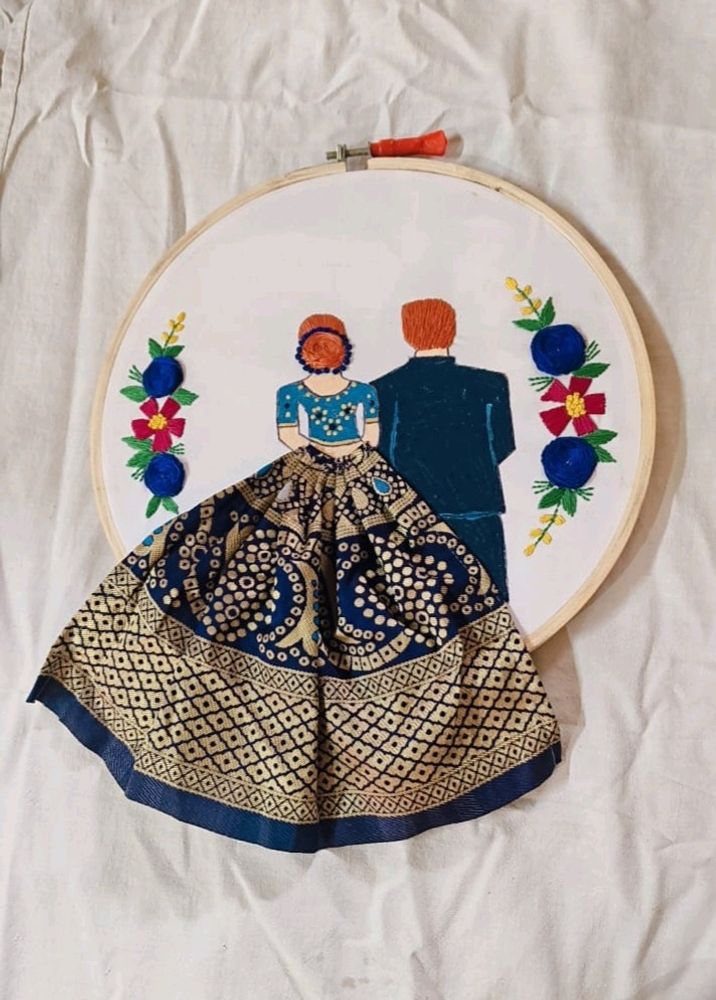 Couple Embroidery Wooden Hoop