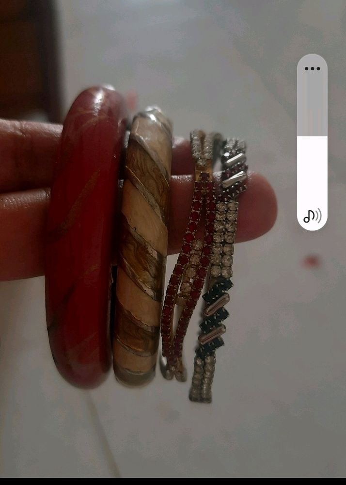 4 Set of bangles -1wooden ,3metal with Stones