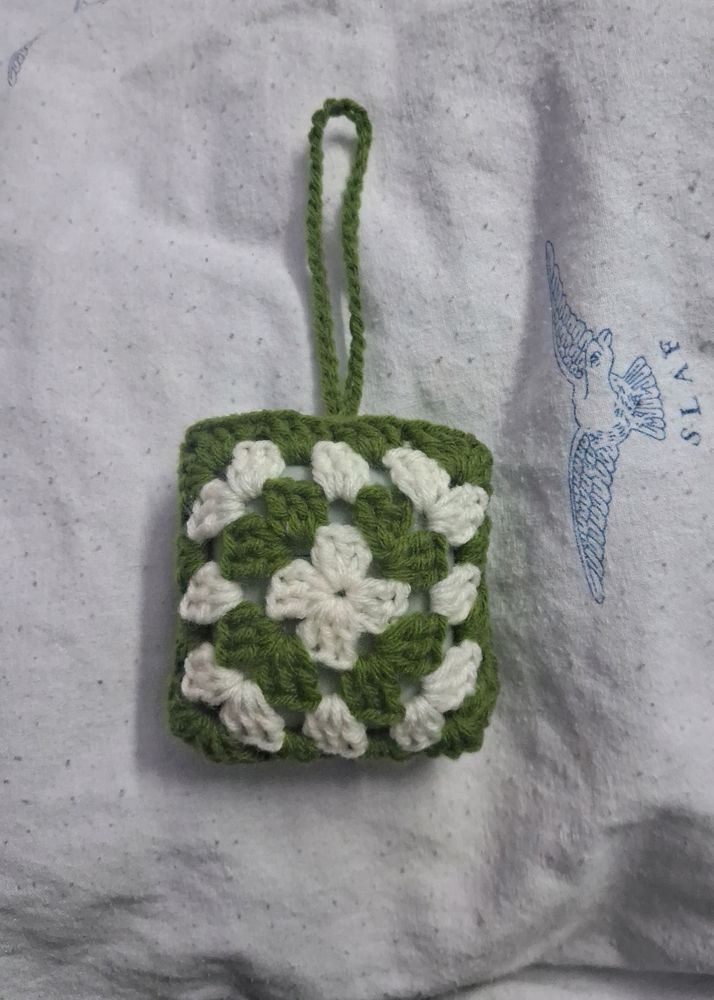 Green White Crochet Airpod Case Bag Charm
