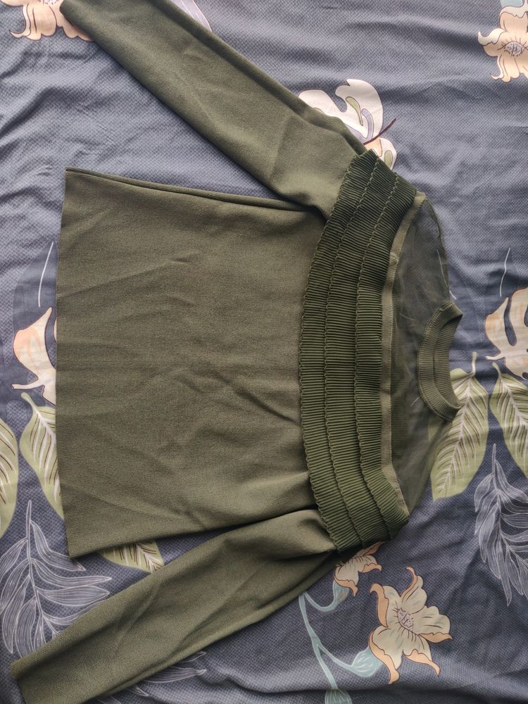 Ribbed Olive Green Fancy Top