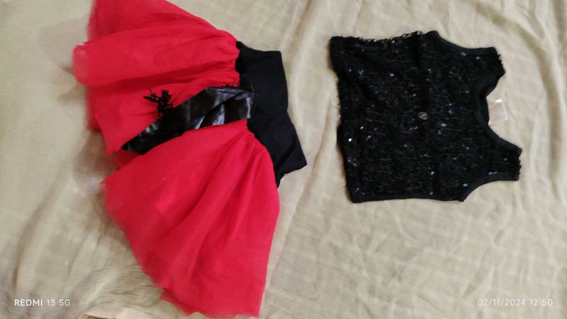 Red And Black Skirt Set For Baby Girl Party Wear