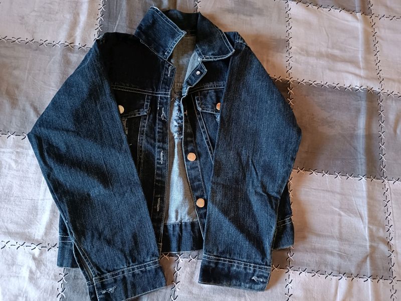 Ripped Denim Jacket Size Small Thick Little Bit