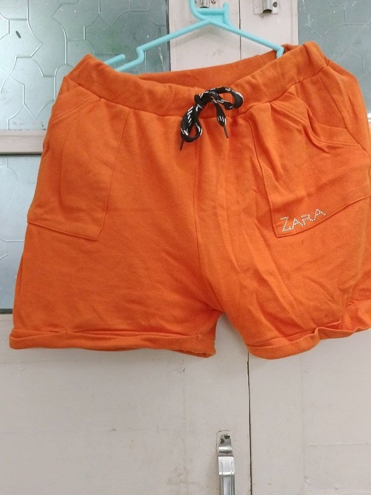 Orange Shorts With Pockets N Knot