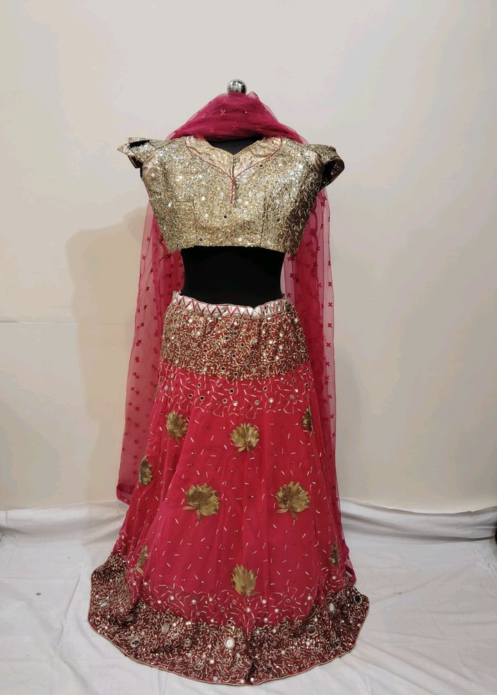 Pink Colour Mirror Worked Lehenga