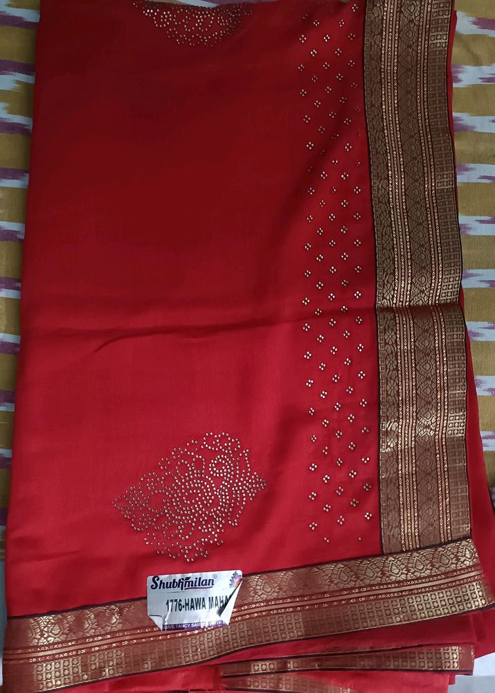 New Red Chiffon Saree