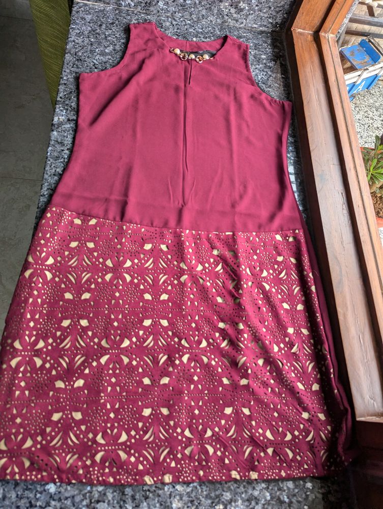 Maroon Cutwork Dress