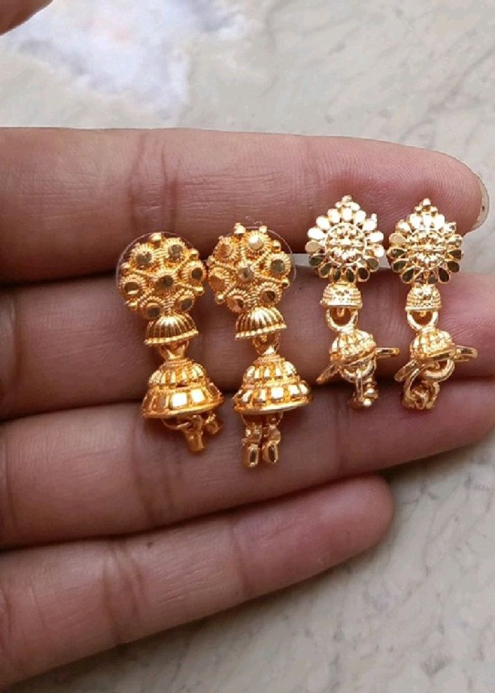 Combo Of 2 Mini Size Gold Plated Jhumki Earrings