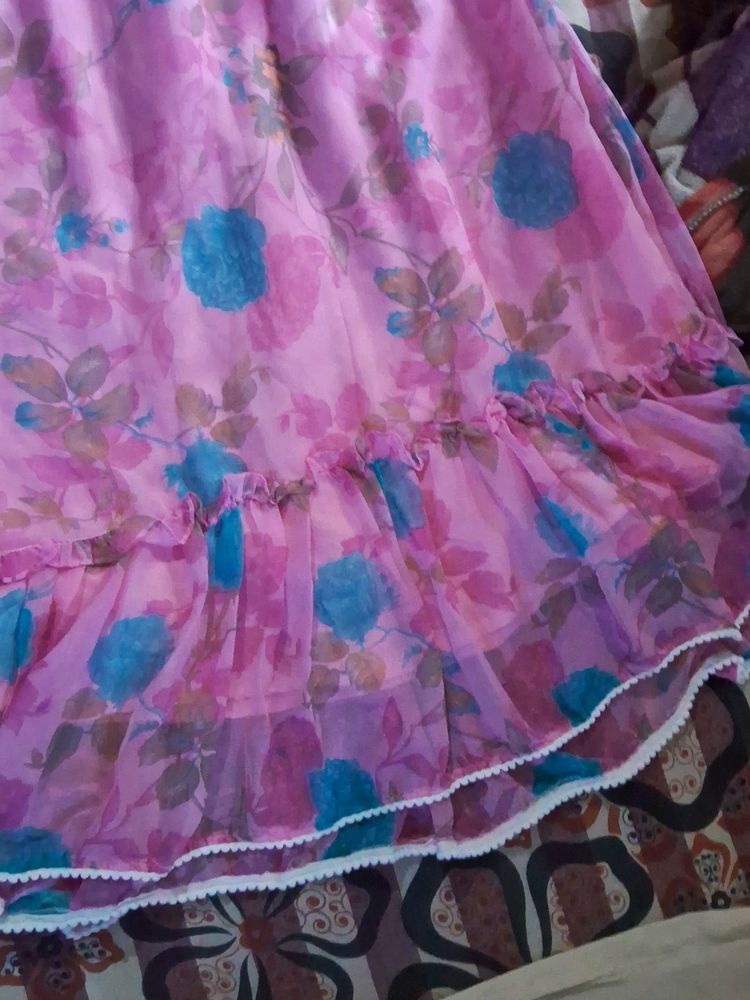 Pink Floral Gorgette Anarkali Kurta