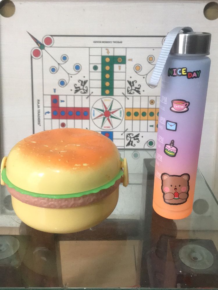 Cute Burger Lunch Box And Water Bottle