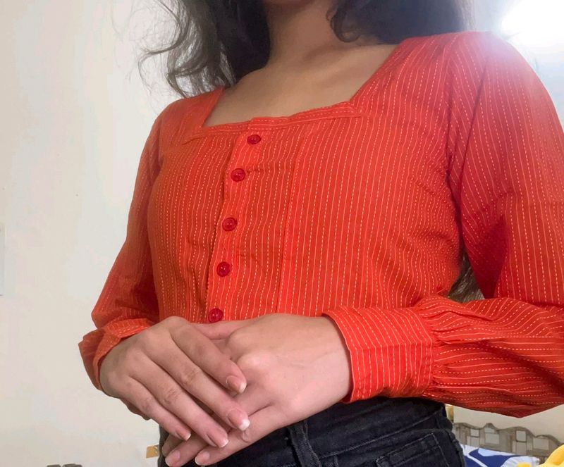 Orange Full Sleeves Crop Top