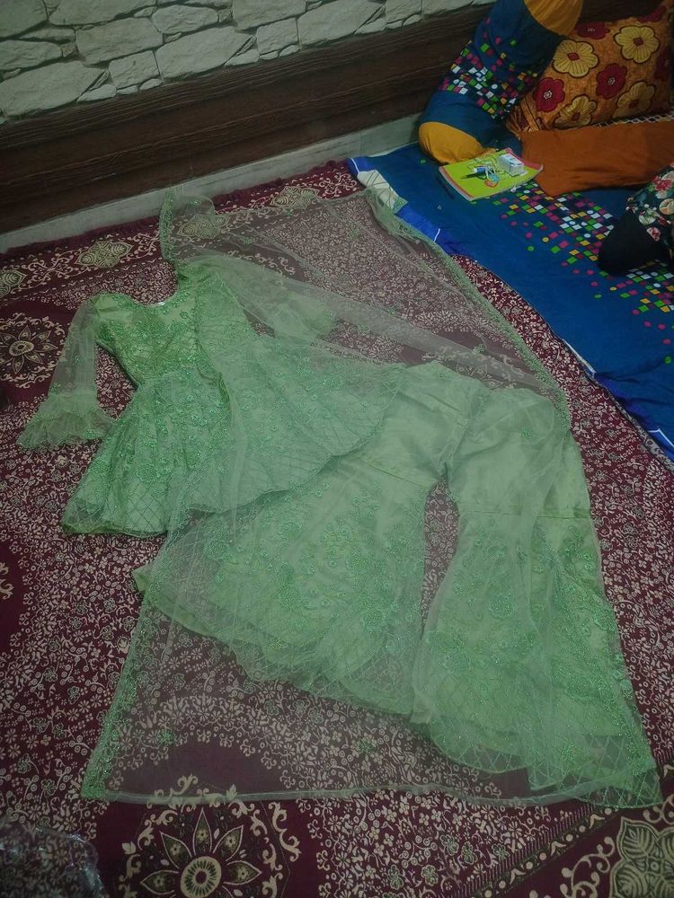 Newly Green sharara Heavy party wear Suit