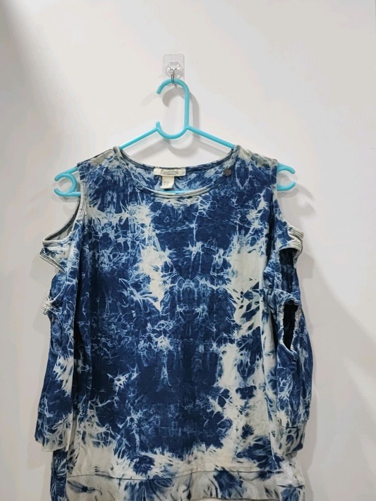 Tie Dye Blue Cutout Sleeve Top