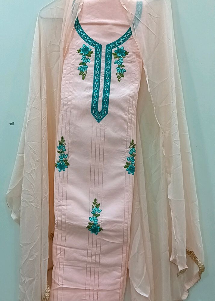 Peach Colour All Over Suit With Chiffon Dupatta