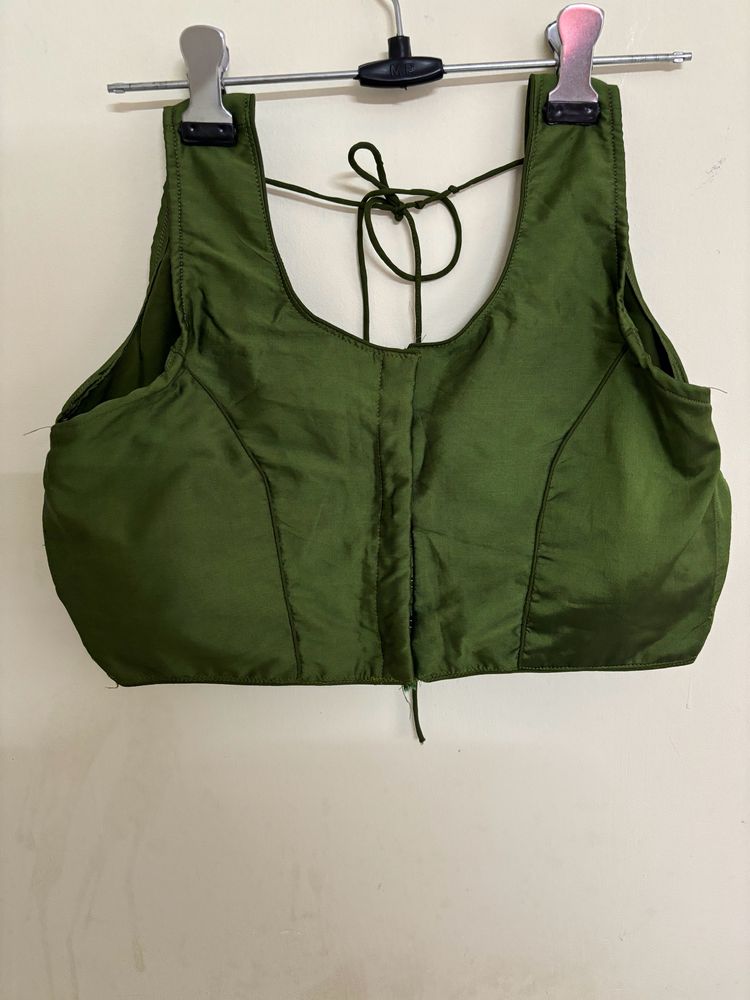 Olive Green Sleeveless Slightly Padded Blouse