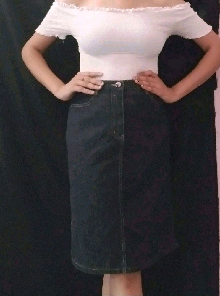 Knees Length Denim Skirt