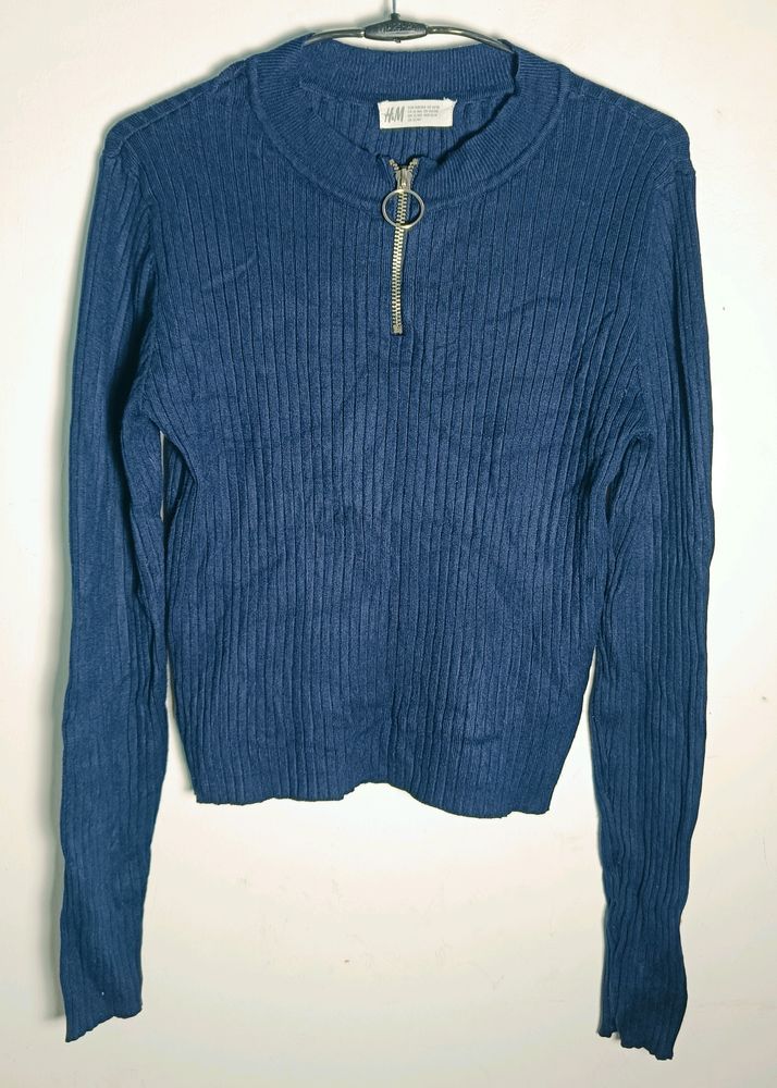 H&M Casual Regular Sleeves Solid Women Blue Top