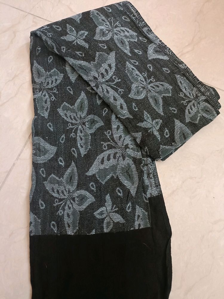 Blue n black flower printed stole