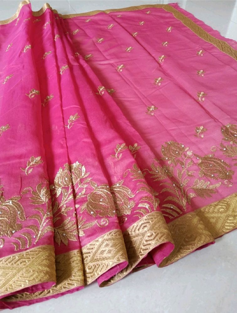 Brand New Pink Saree with Attached Blouse Piece