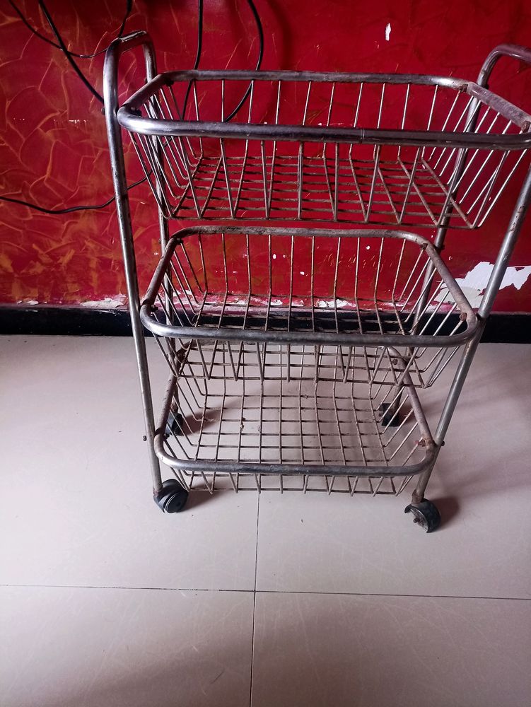 Stainless Steel 3 Shelf Basket With Wheels