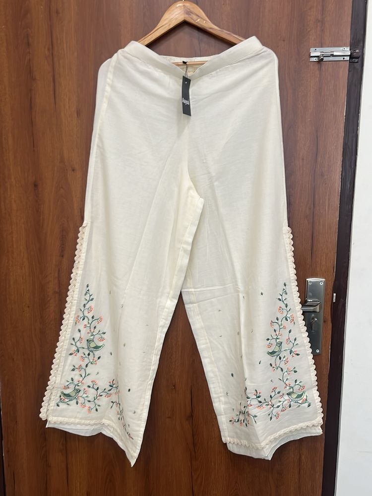 Cotton Double Layer Palazzo With Embroidery