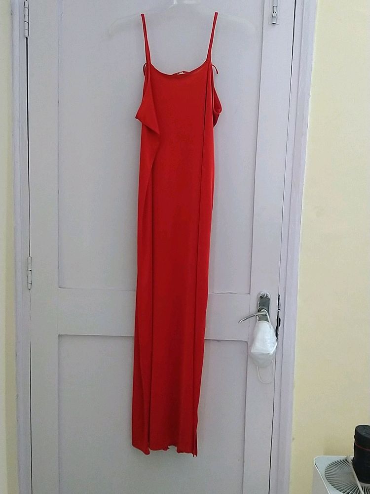 Hot Red Night Dress With Side Knee Slit