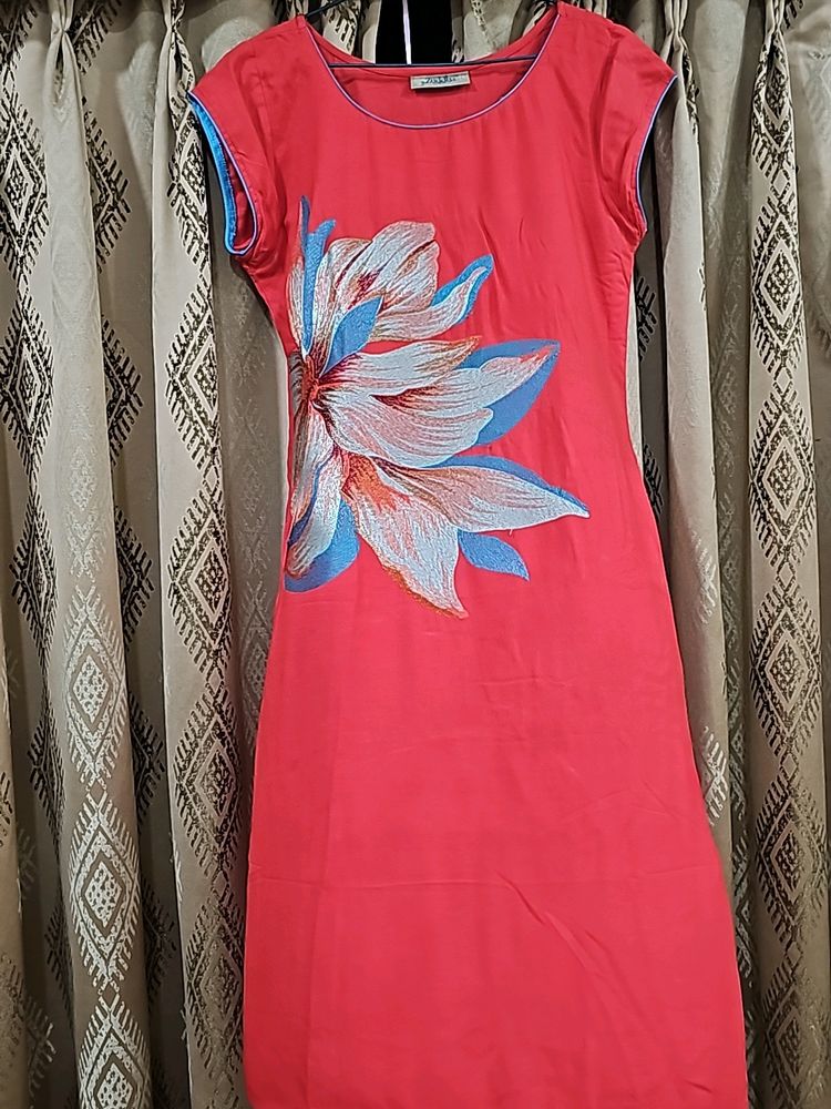 Embroidered Straight Red Kurta