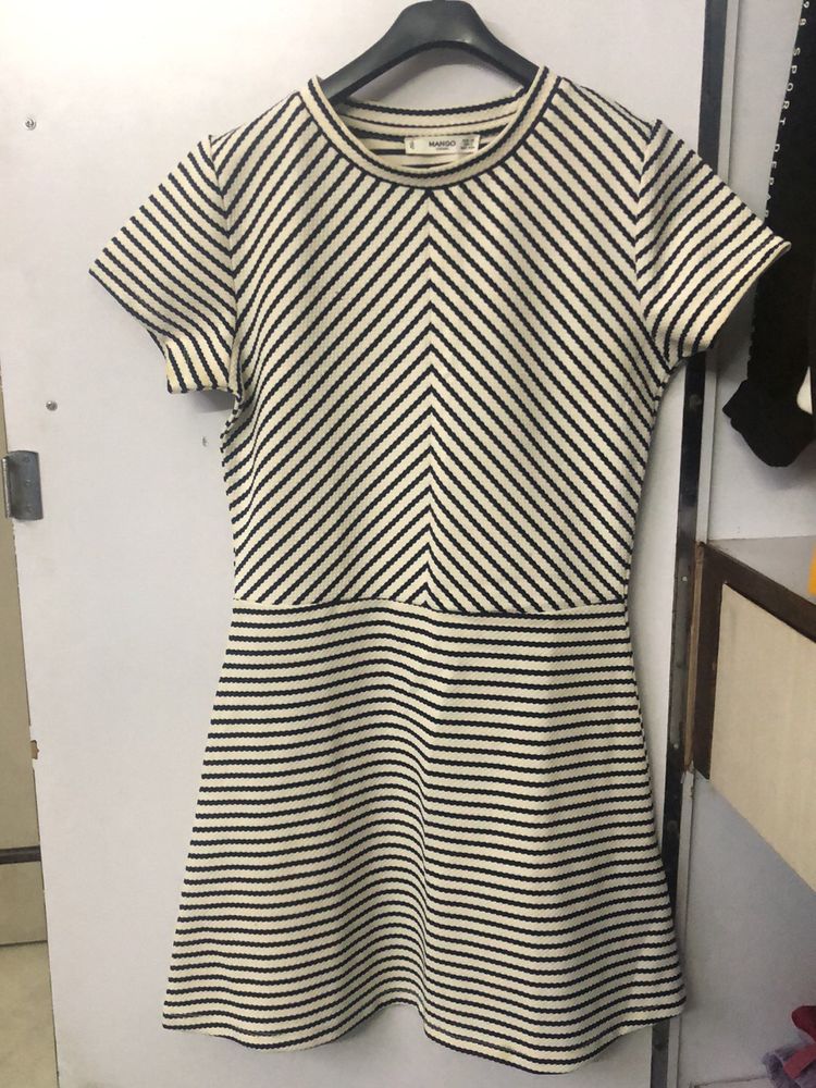 Mango Black And White Striped Dress