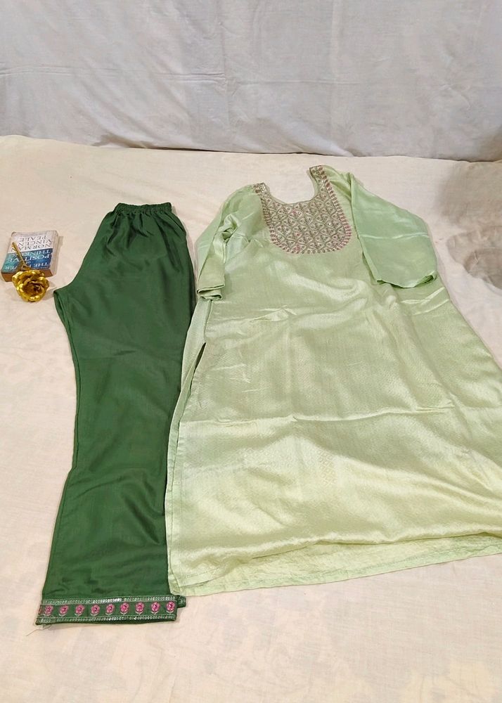 Beautiful Green Embroidered Kurta Set For Women