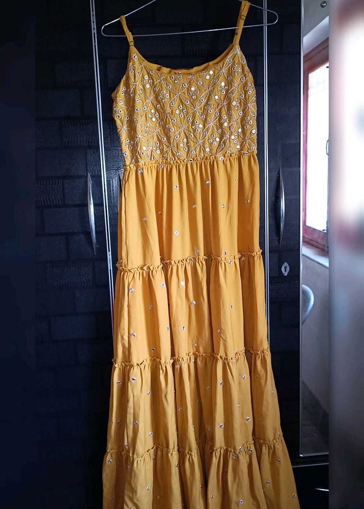 Vishudh Bright Yellow Floral Dress With Dupatta