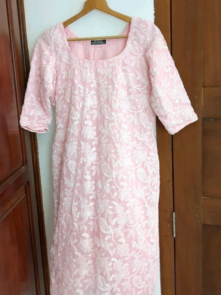 Pink Chikankari Kurthi