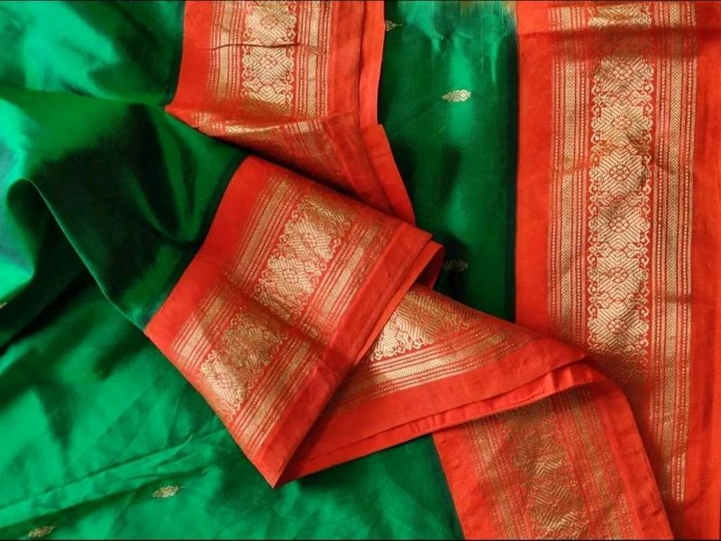 Green And Orange Silk Saree