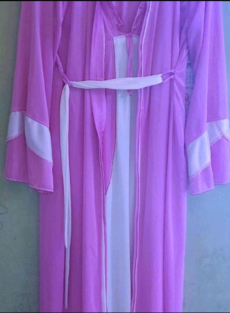 Pink And White Premium Quality Nighty With Jacket