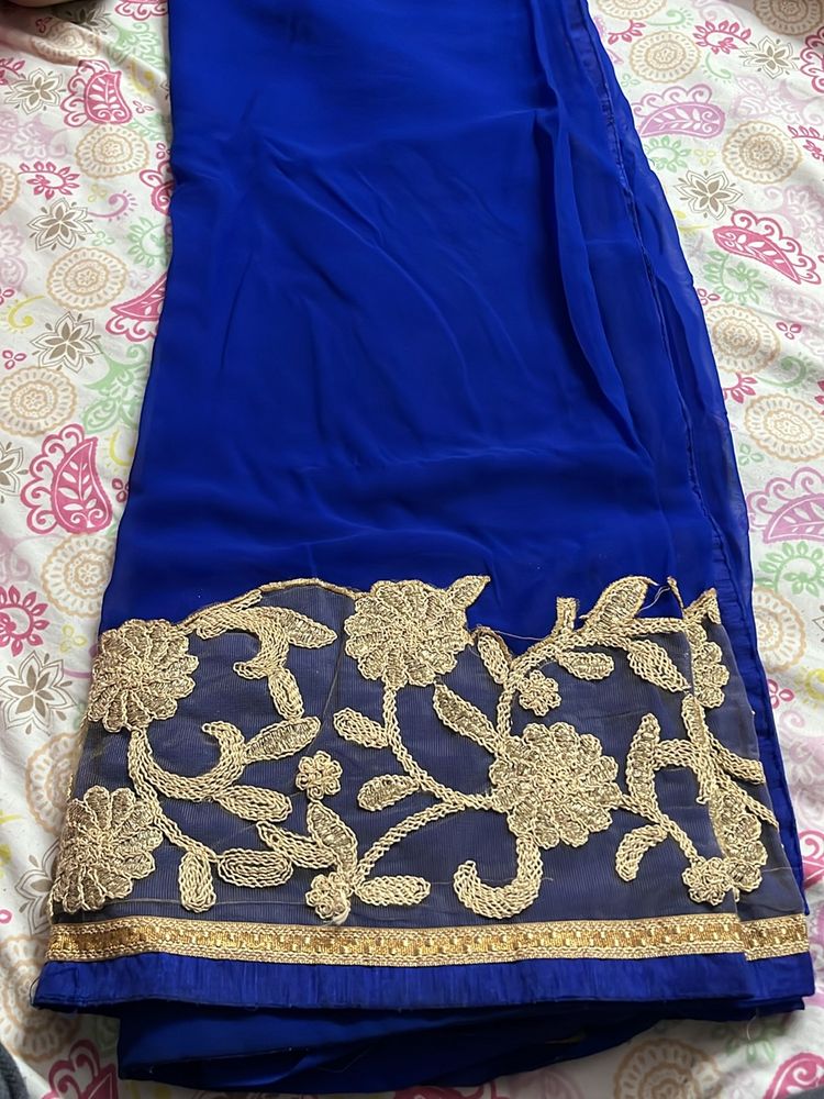 Royal Blue Saree With Work Blouse